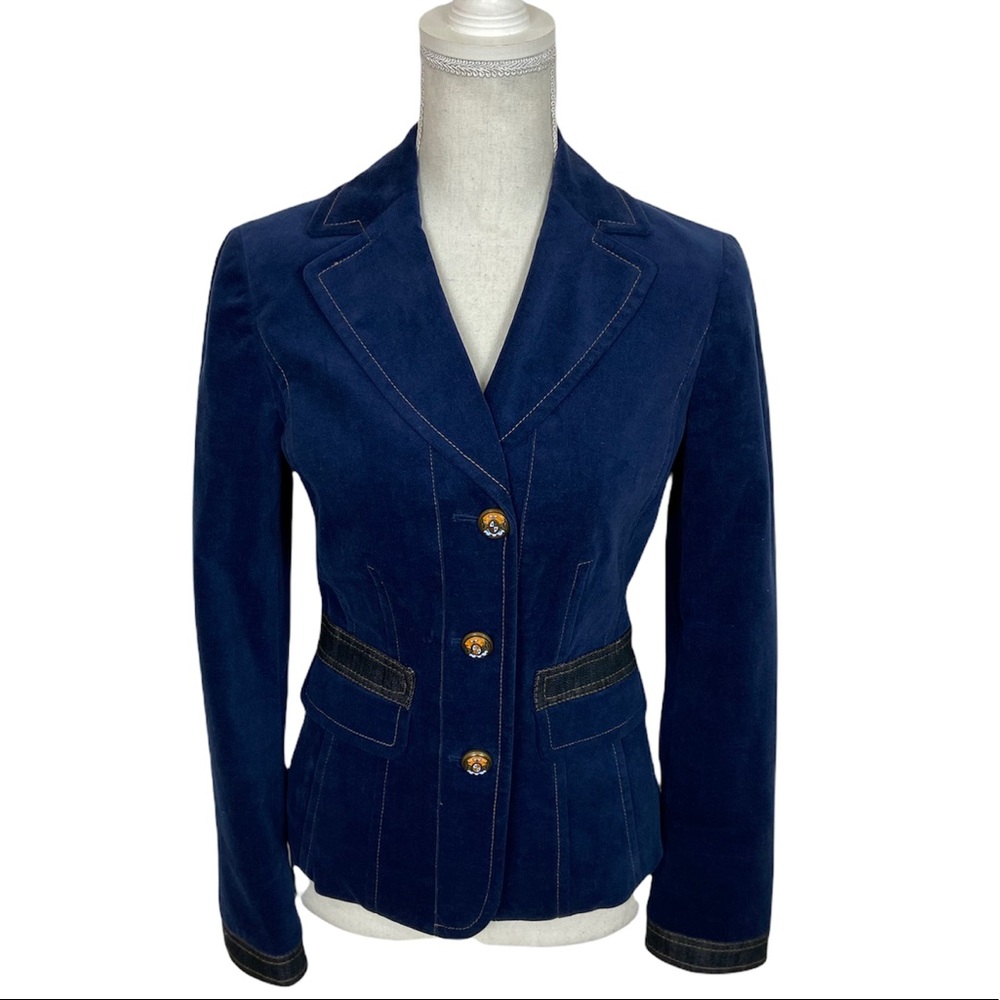 Worth Blue Tailored-Fit Velvet-Like Blazer with Ornate Creat Buttons NWOT Size 0